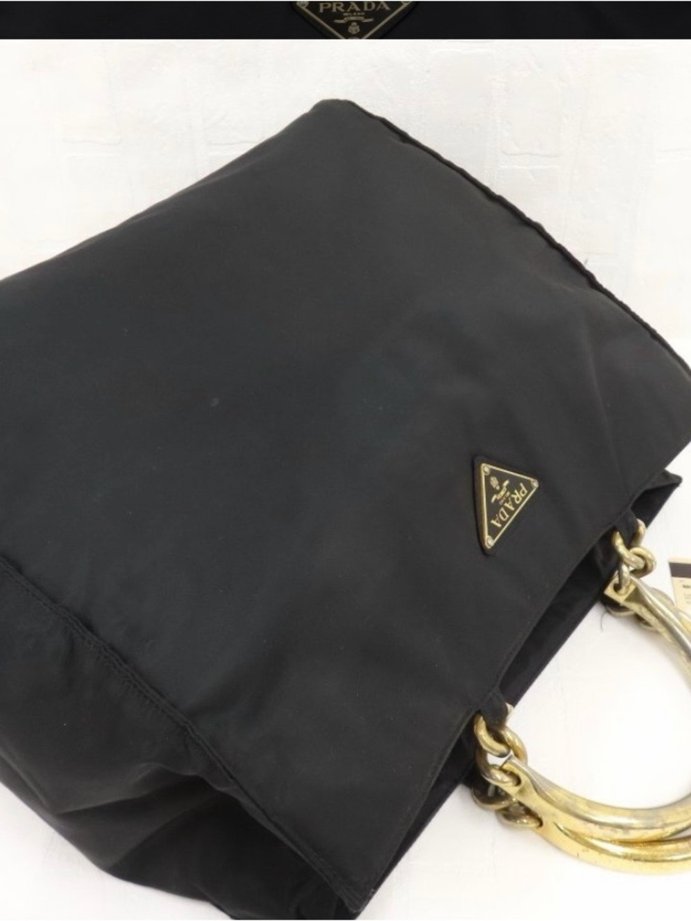 Prada Black Nylon Tote with Gold-Tone Handles - Picture 2 of 4